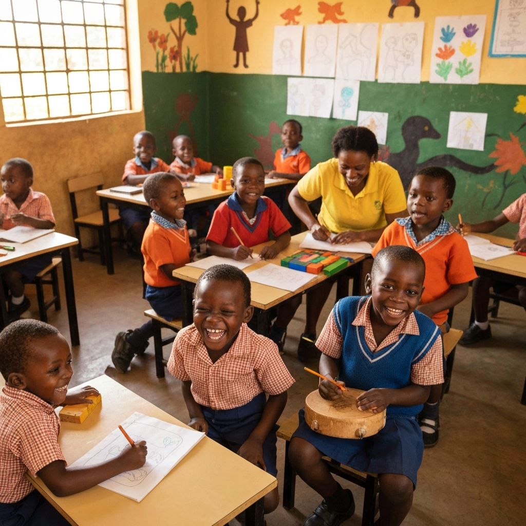Smiling children at a partner school in Kenya