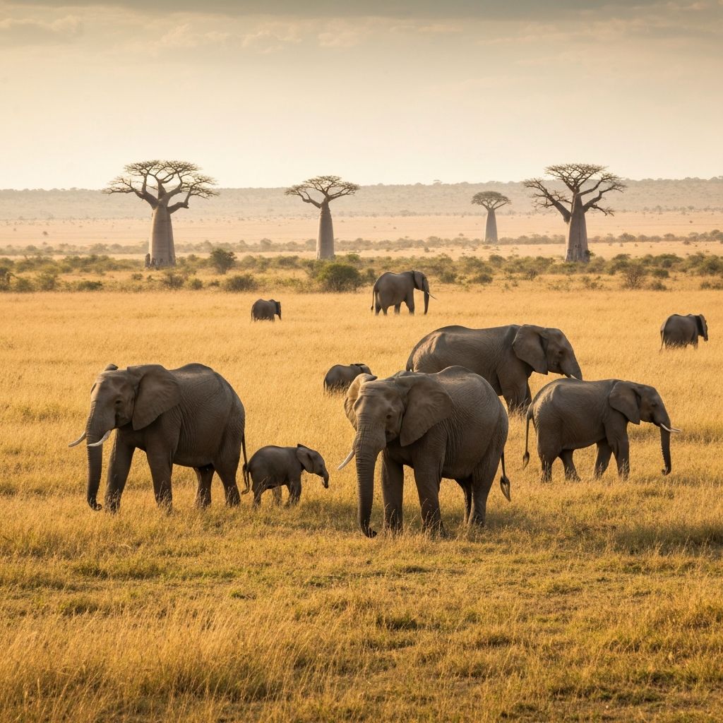 A herd of African elephants moving across the savannah